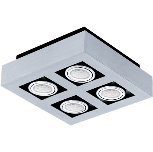 Loke 1 LED loftlampe i Børstet Aluminium og metal Sort og Krom, 4x5W LED, længde 25 cm, bredde 25 cm. højde 8,5 cm.